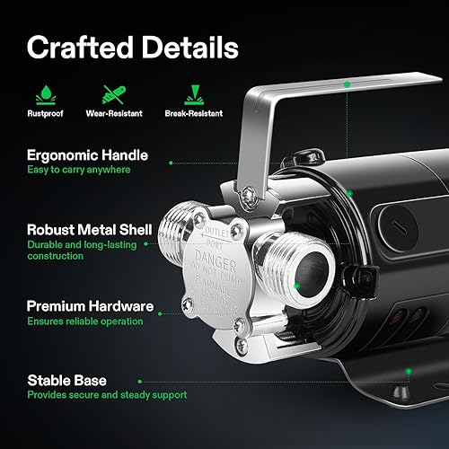 Miniatura 5 de VIVOSUN Bomba de transferencia de agua de 115 V, bomba eléctrica portátil de 110 HP 330 GPH con interruptor de encendidoapagado y kit de manguera de