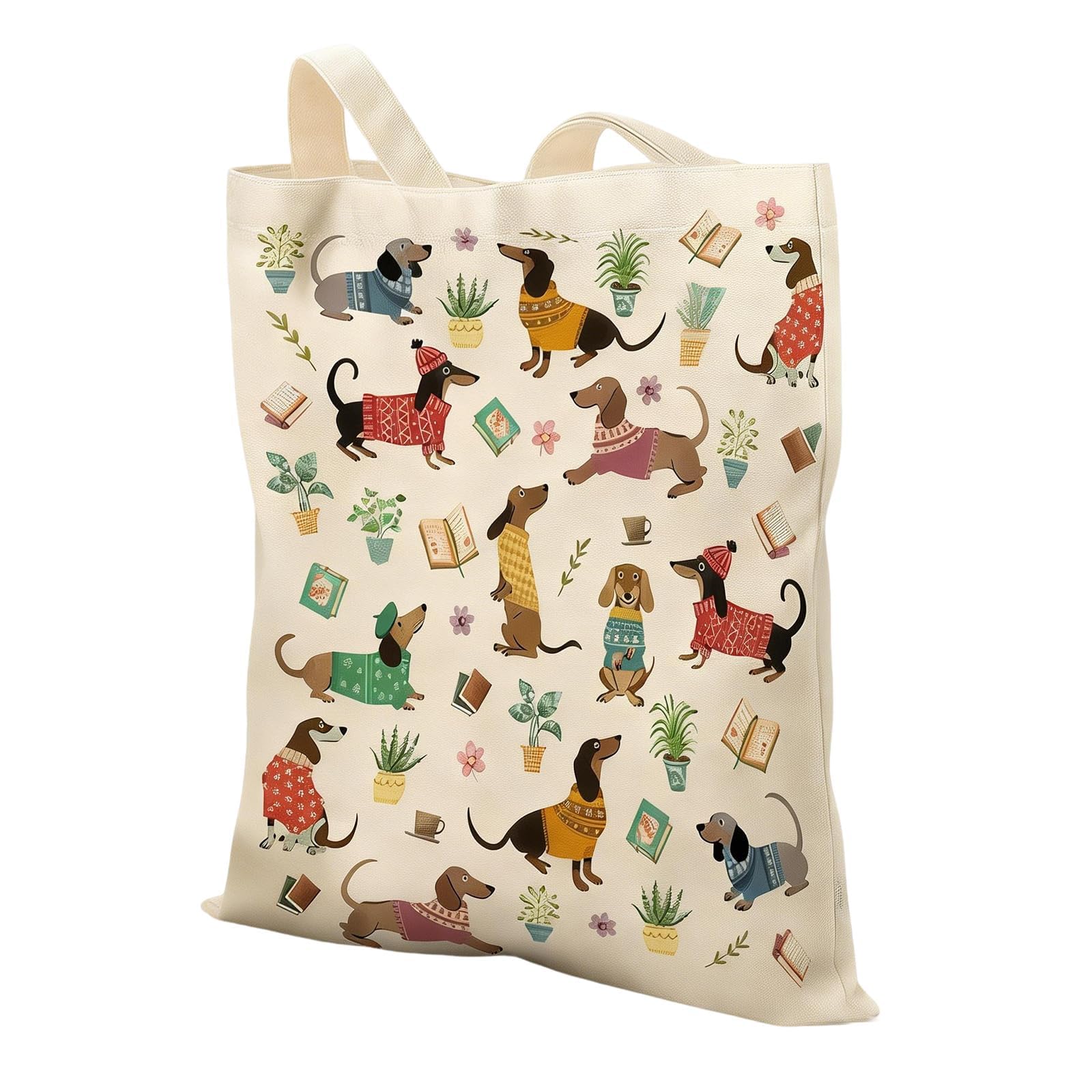 pozuauoa 1Pcs Dachshund Gifts for Women, Dachshund Canvas Tote Bags Double-Sided Printed Sausage Dog Gifts for Women Dog Lover Giftses with Zipper Pockets Canvas Shopping Bag, for Women Dog Lovers