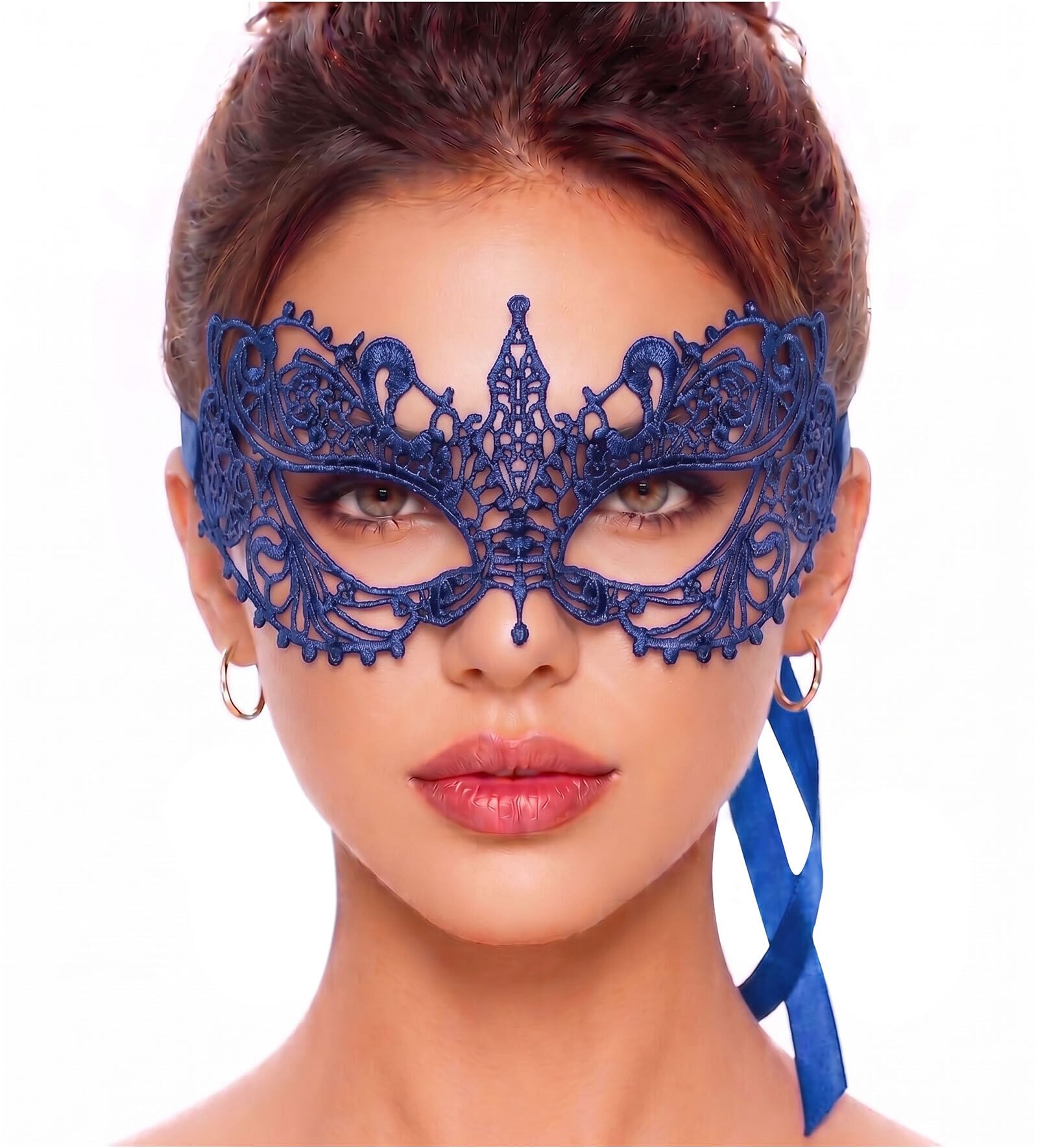 Luxury Mask – Women’s Stunning Masquerade Lace Mask – Lace Headpiece for Adult – Disguise for Costume Party, Cosplay & More, Blue Masquerade Mask, One Size
