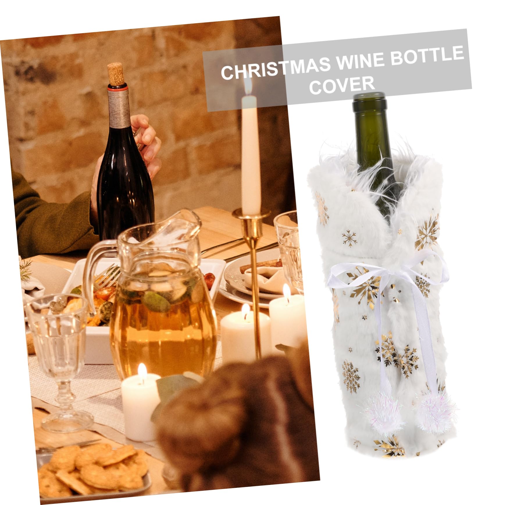 TOPBATHY Lot De 4 Housses De Bouteille De Vin De Noël Motif Flocon De Neige Réutilisables Décoratives 2 Pièces X 4