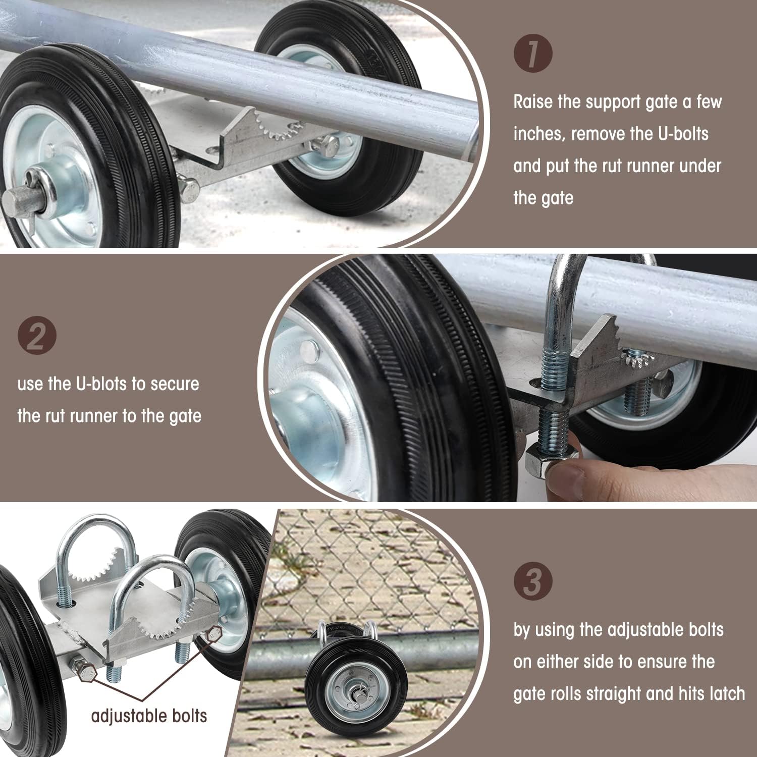 6 Inches Heavy Duty Gate Wheel, Rubber Sliding Gate Rollers, Gate Wheels for Metal Tube Gate, Driveway Chain Link Fence Parts