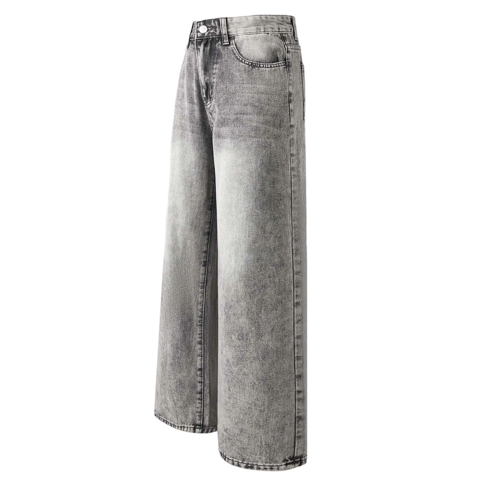 Generico Jeans Bambina 12-16 Anni Baggy Straight Pantaloni Jeans Denim Ragazza Elastico in Vita Alta Casual Pantaloni da Lavoro Cargo Ampi Primaverile Holiday Outdoor