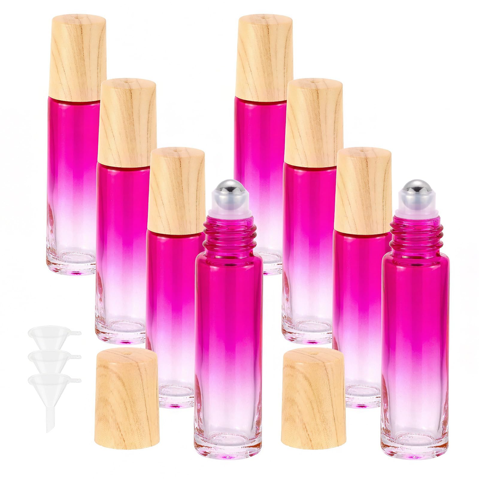Newzoll 10mL(1/3 oz) Glass Roller Bottles, Rose Red Gradient, 8Pcs Leak-Proof Refillable Rollerball and Roll-On Applicator for Essential Oils, Perfume