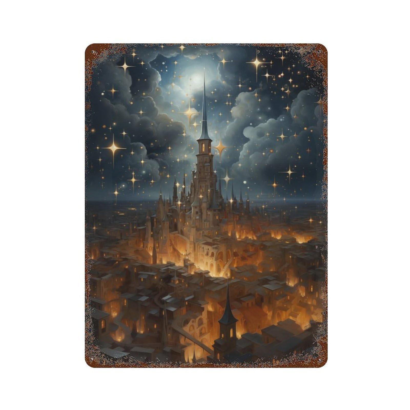 Garage Style Epic Star Castle Aged Metal Wall Plaque 15.7"x11.8", Farmhouse Wall Decor for Bar And Workshop