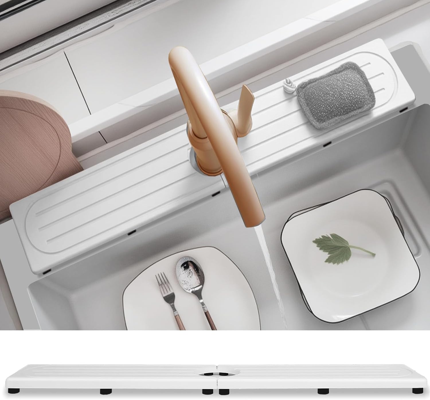 Fast Drying Stone Faucet Mat for Kitchen Sink with Raised Feet, Water Absorbent Diatomite Stone Sink Tray, Faucet Sink Splash Guard, Prevents Moisture Buildup, Durable Protector for Bathroom Counter