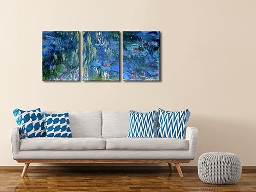 Miniatura 7 de Wieco Art Claude Monet - Lienzo impreso con lirios de agua, reflejos de sauce llorando por Claude Monet, pinturas al óleo, ilustraciones sobre