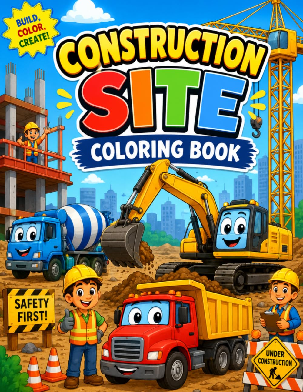 Construction site coloring book