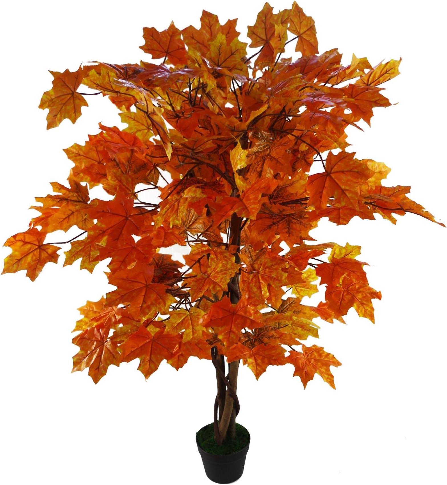 Leaf 125cm Artificial Maple Acer Tree Black Plastic Pot Design UK, Wood, Orange