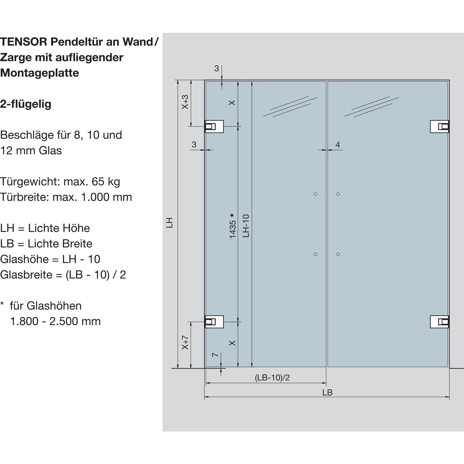 DORMA 81252011399 Tensor - Maniglia per porta a sospensione, in vetro, 1 coppia