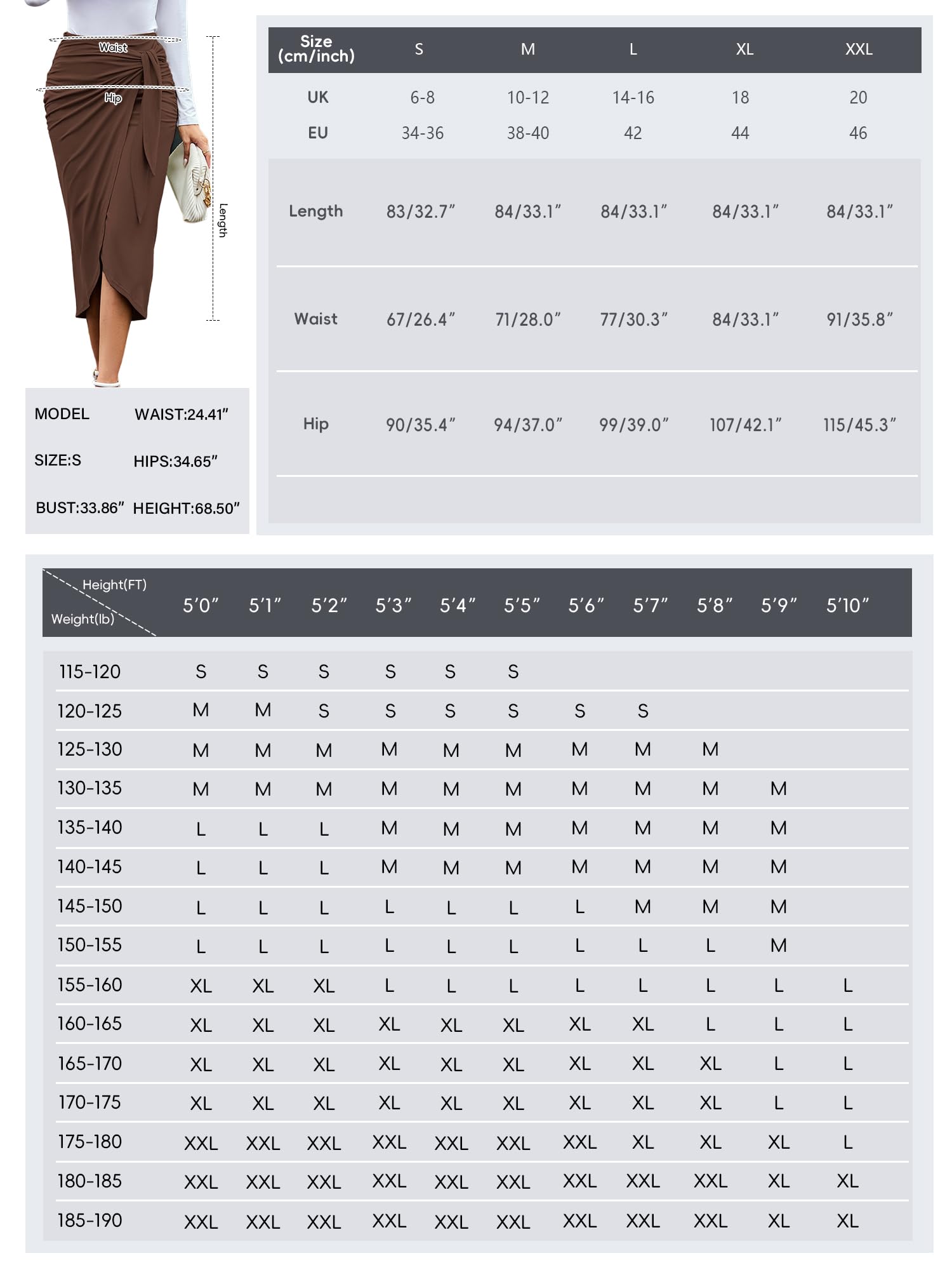 MAYFASEY Damen Maxirock mit Rüschen Wickeloptik Langer Rock Schlitz Lässiger Bleistiftrock Elastische Taille für den Alltag