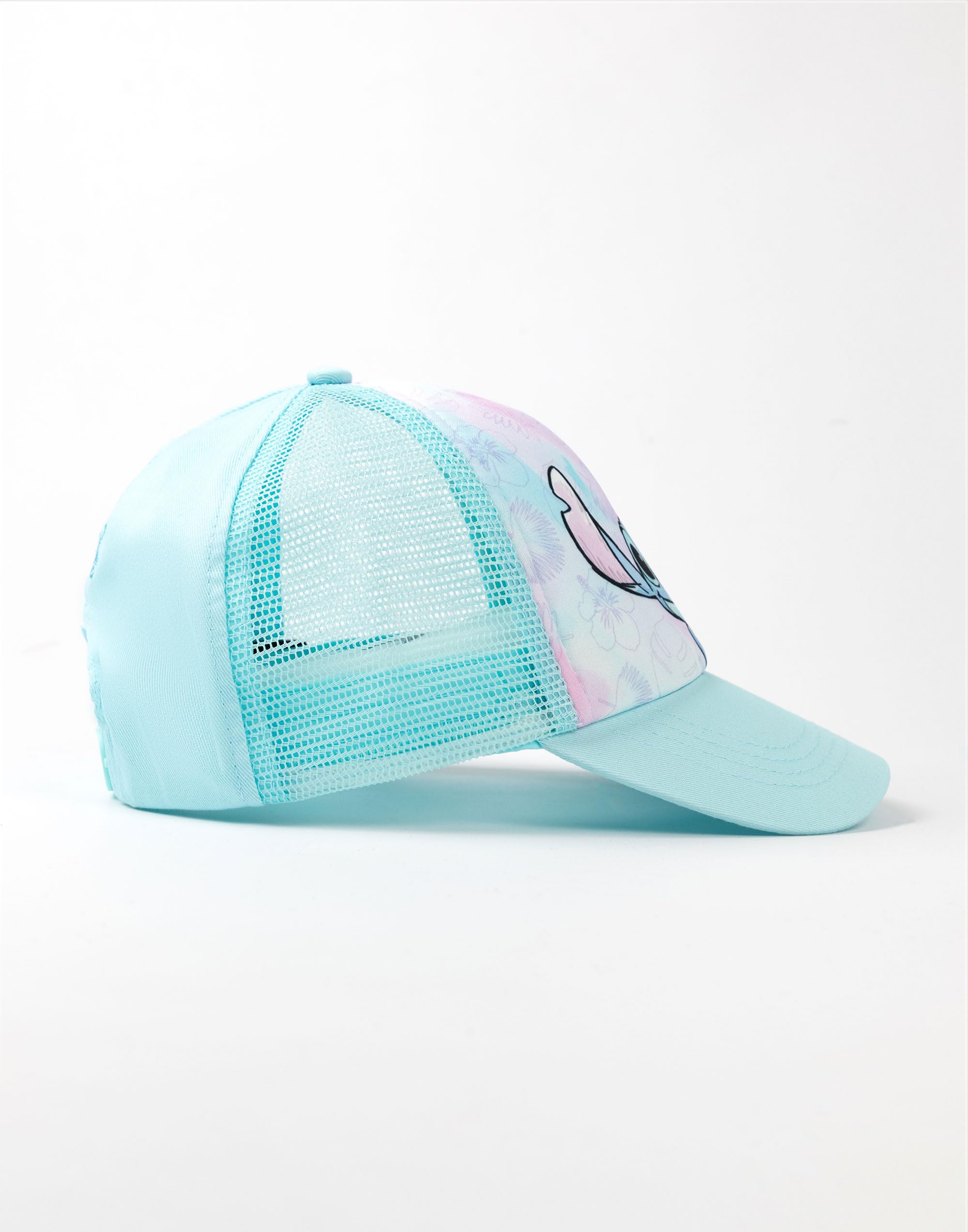 Disney Lilo & Stitch - Gorra de béisbol ajustable para niñas en azul claro, gorra de uso casual con gráfico de puntada, mercancía de puntada, protección solar trasera de malla, accesorio de personaje
