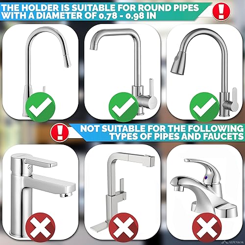 Miniatura 6 de Soporte de esponja para grifo para fregadero de cocina, se adapta a tubo de 0.78 a 0.98 pulgadas de diámetro, elegante organizador de grifos de