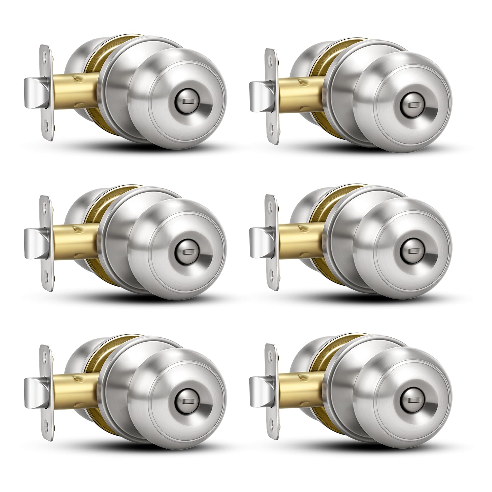 Plustool 10 Pack Brushed Nickel Door Knobs,Privacy Door Knob with Lock, Interior Doorknobs Silver, Keyless Door Locks Set for Bedrooms Bathrooms, Reversible for Left/Right Door Handle — Amazon image 15