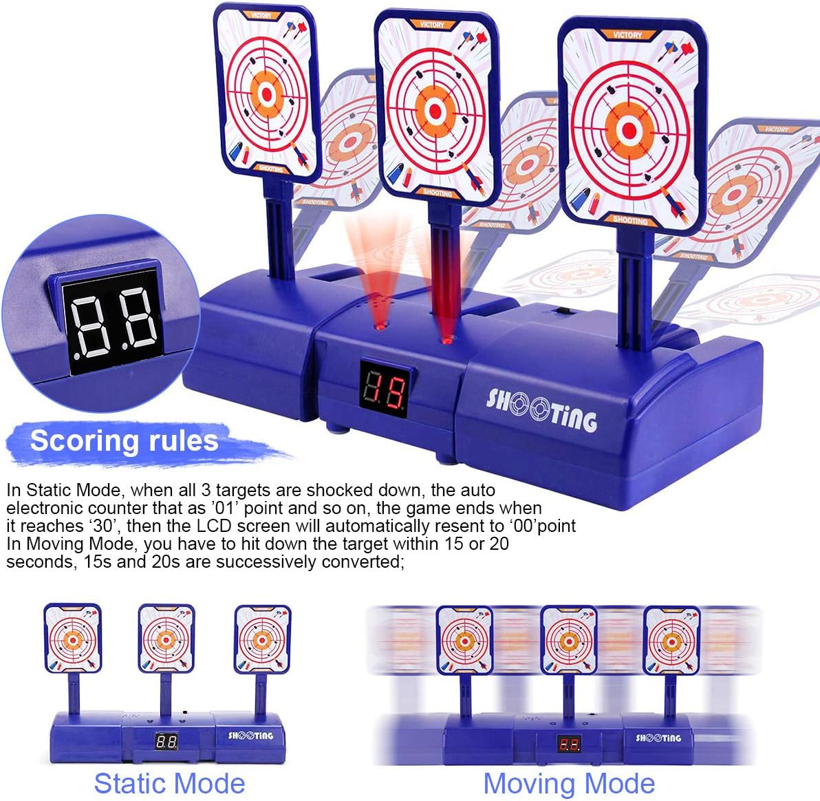 Electronic Shooting Target, Digital Scoring Auto Reset Target with 20 Foam Darts, 2 Wrist Bands forTarget Practice, Toys Gift for Kids Boys Girl