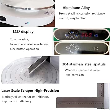 Cake Decorating Machine 4-12 inch Automatic Birthday Cake Smoothing Machine Adjustable Cake Scraper Tool for Wedding Celebration,White