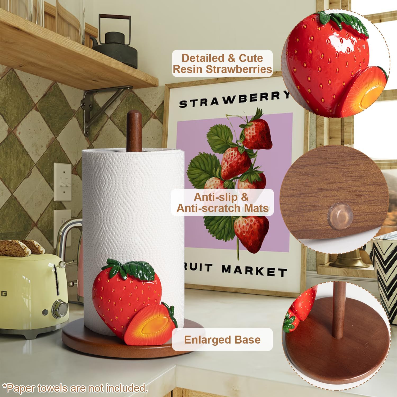 Strawberry Paper Towel Holder - Strawberr Kitchen Decor Accessories Cute Kitchen Decorations Gifts for Women Decorative Paper Towels Holder Stand Country Rustic Farmhouse Decor Counter House Vintage