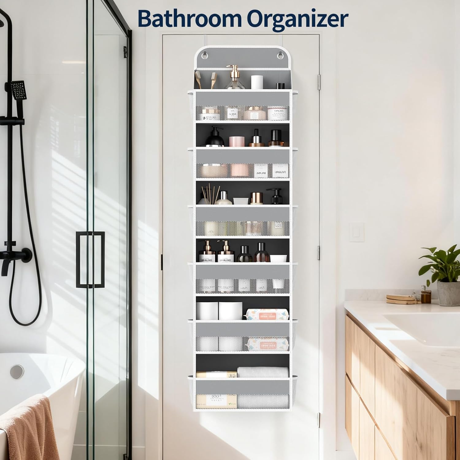 Yecaye 6 Tier Over the Door Organizer, 52.8lbs Capacity Door Organizer Hanging with 12 Mesh Pockets, Behind the Door Storage for Closet Baby Nursery Bathroom Bedroom,and Dorm - Image 6