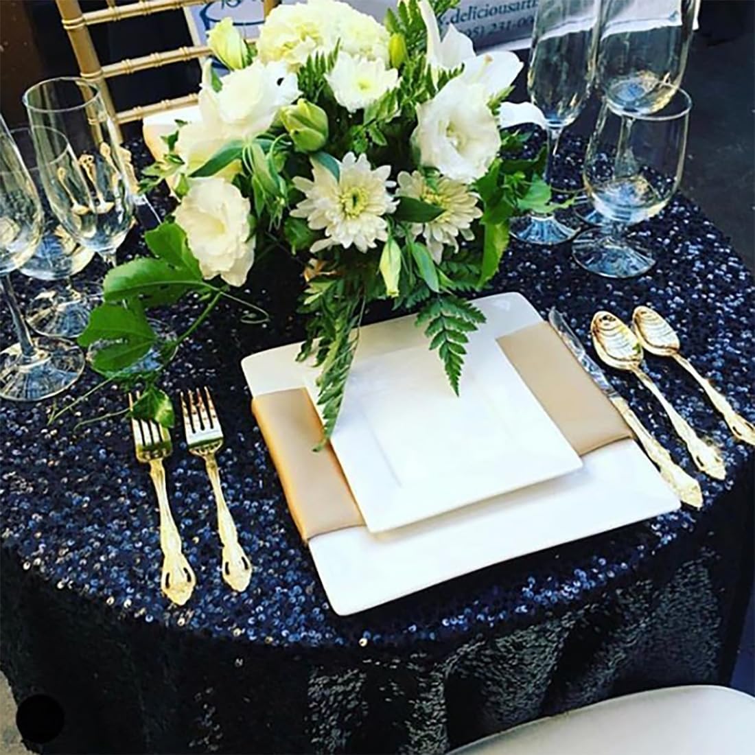 B-COOL Black Sequin Tablecloth Parties Decor: Round Sequin Overlay Shimmer Fabric for Halloween Table Setting Buffet Graduation Party 120 Inch