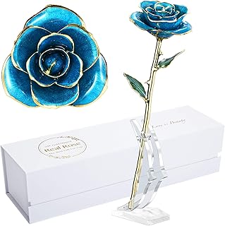 MAXSPT Romantic Rose Gift for her,Eternity Gold Rose Flower 24k Gold Dipped Rose and Romantic Gift for her Rose,SkyBlue wi...