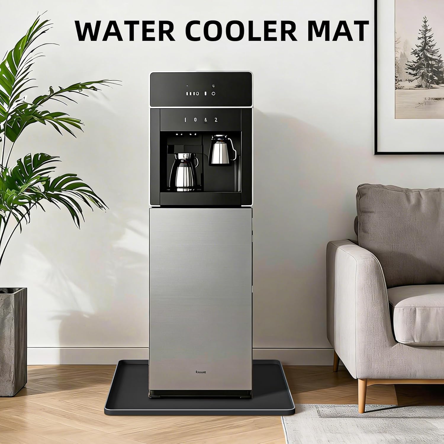 Water Cooler Mat, Waterproof Silicone Tray 19.7"x19.7", Black