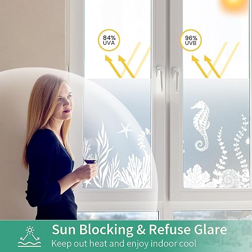 Miniatura 2 de DKTIE Película decorativa para ventana de vitral, para privacidad y estilo. Calcomanías para ventana con media cobertura para el hogar y la oficina