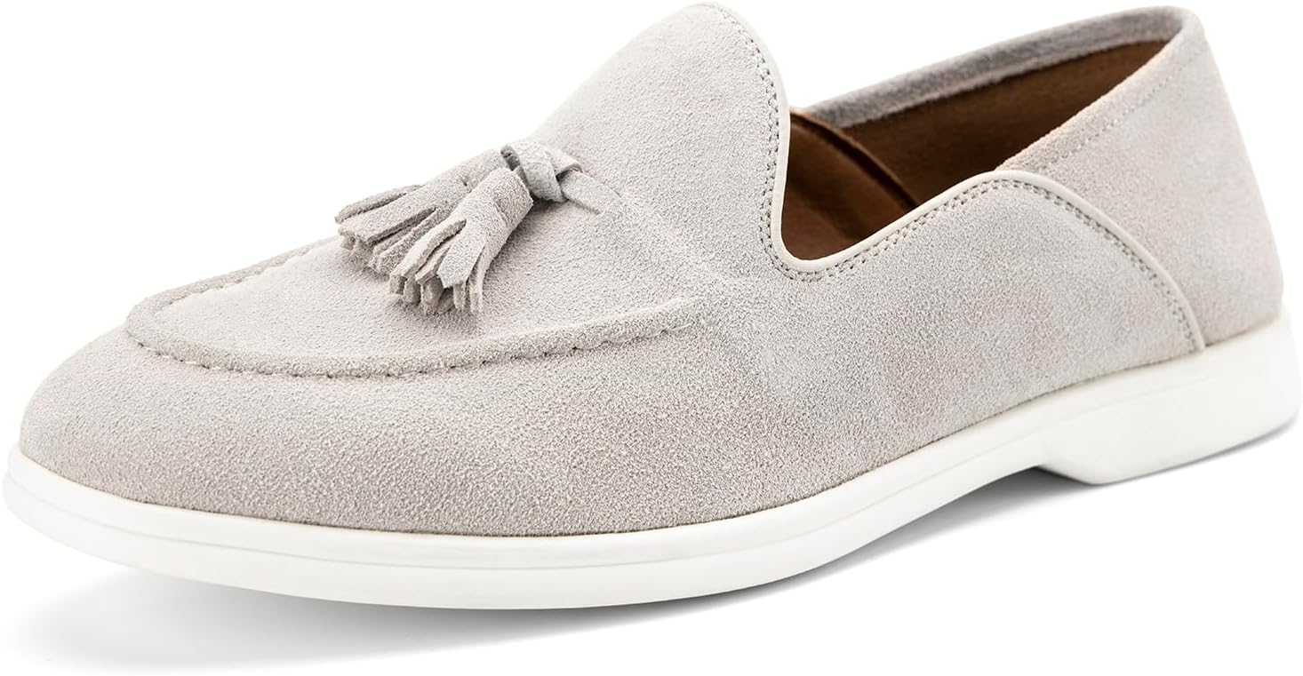 JITAI Genuine Leather Slip On Dress Shoes for Men - Stylish Tassel Loafers with Suede Finish