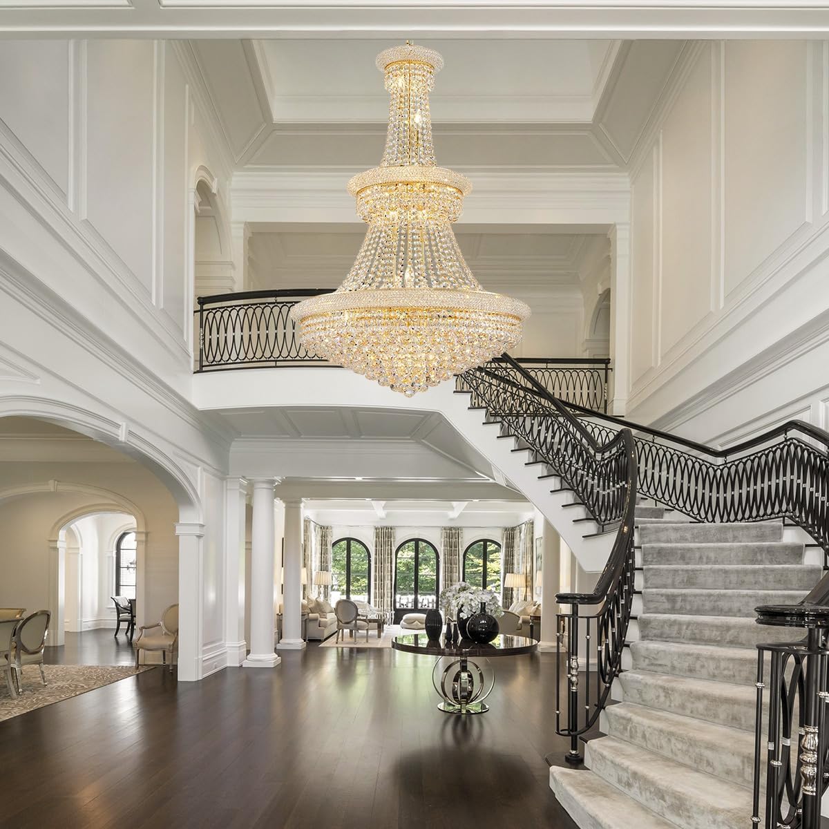 19-Lights High Ceiling Chandelier Modern Gold Crystal Chandeliers Large Foyer Chandelier Fixtures for Staircase Living Room Hallway Entryway (H47 x W31.5)