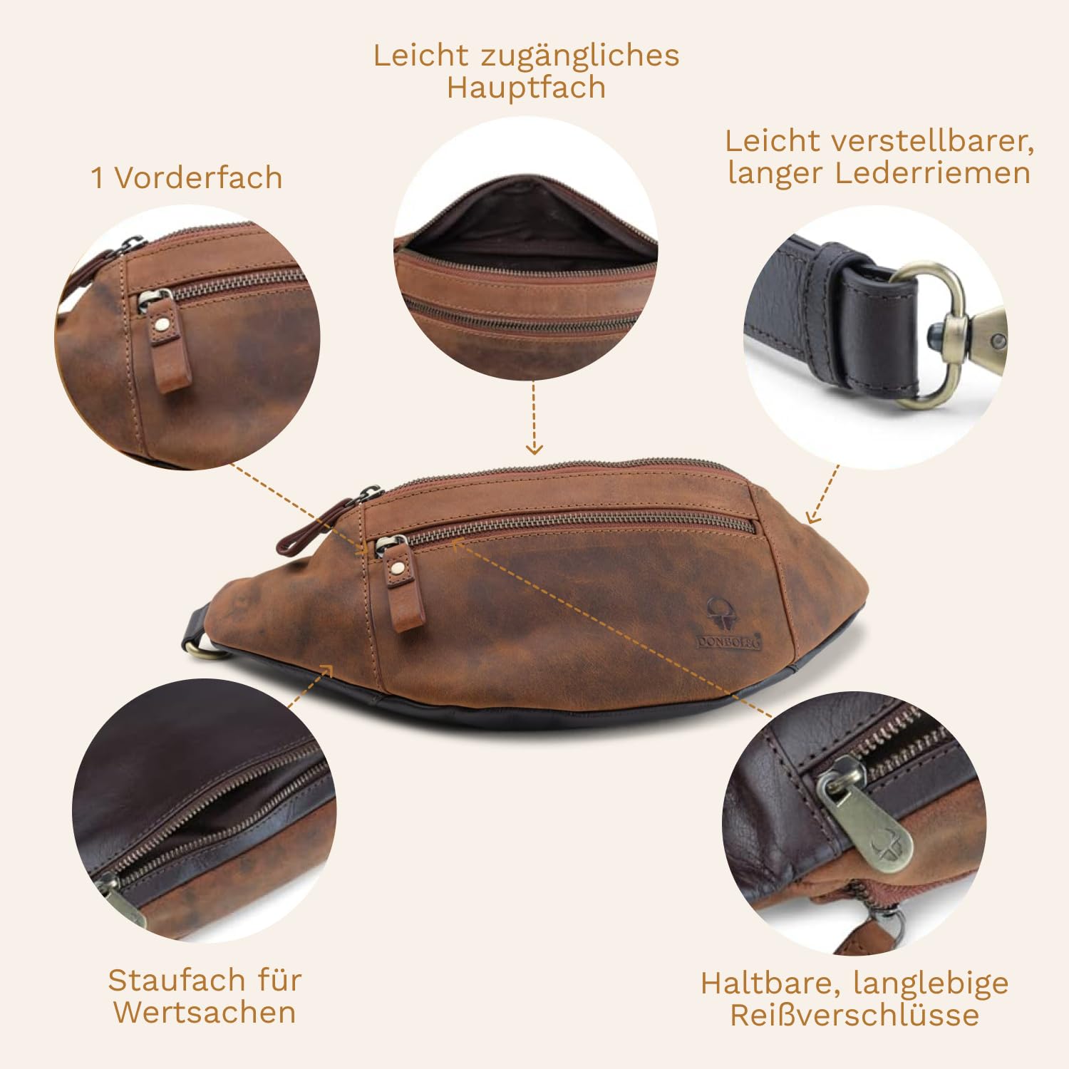 DONBOLSO Bauchtasche Seattle, Vintage Braun