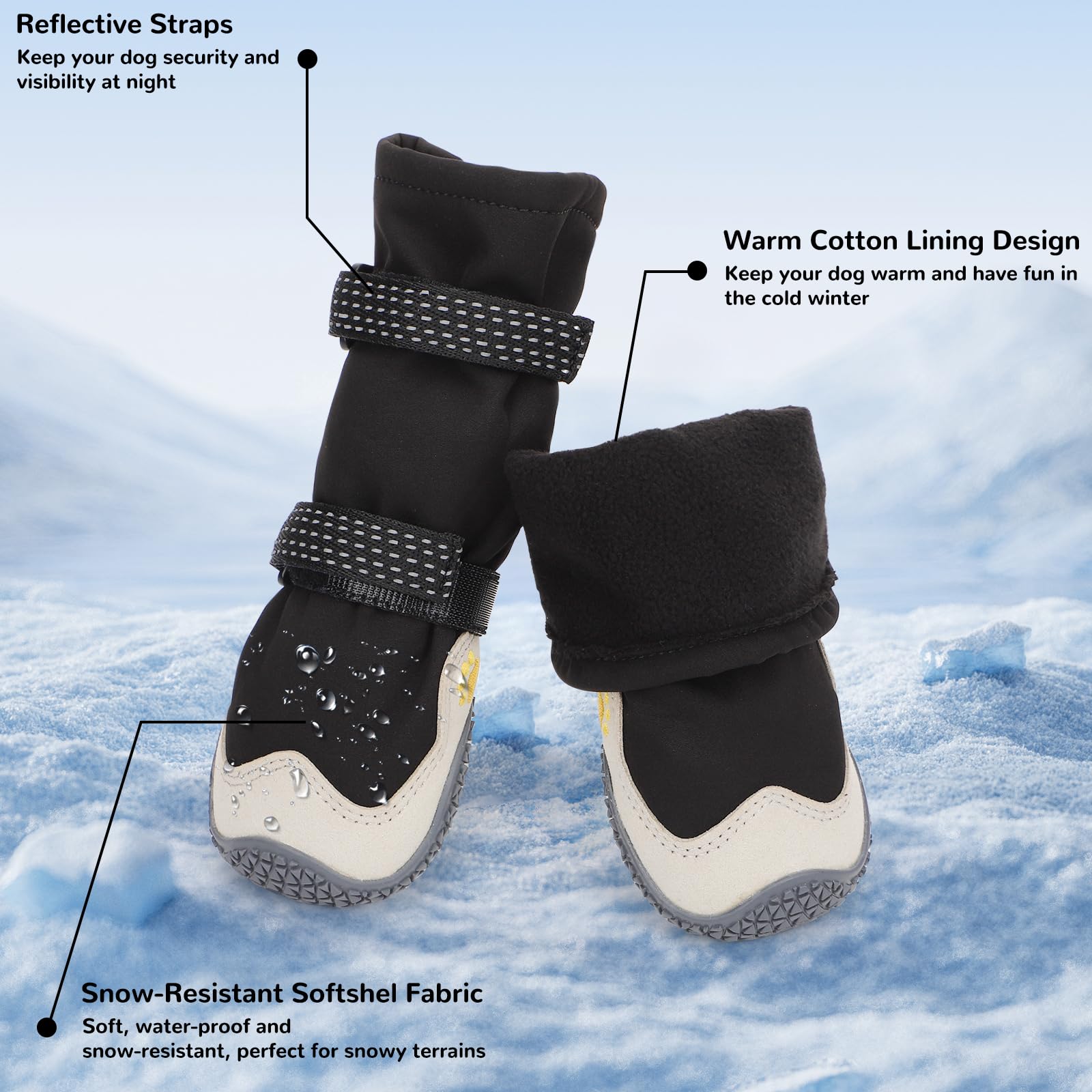 Chaussures d'hiver pour chiens de grande et moyenne taille - Bottes de neige pour chien et protecteurs de pattes pour éviter le léchage - Chaussures antidérapantes avec réfléchissantes pour trottoir