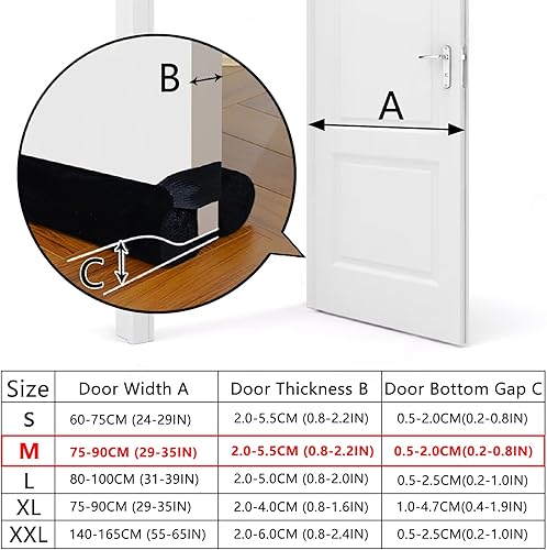 Miniatura 2 de Tope de puerta para puertas de 29 a 35 pulgadas, sin adhesivo, para parte inferior de la puerta, bloqueador de corrientes de aire debajo de la