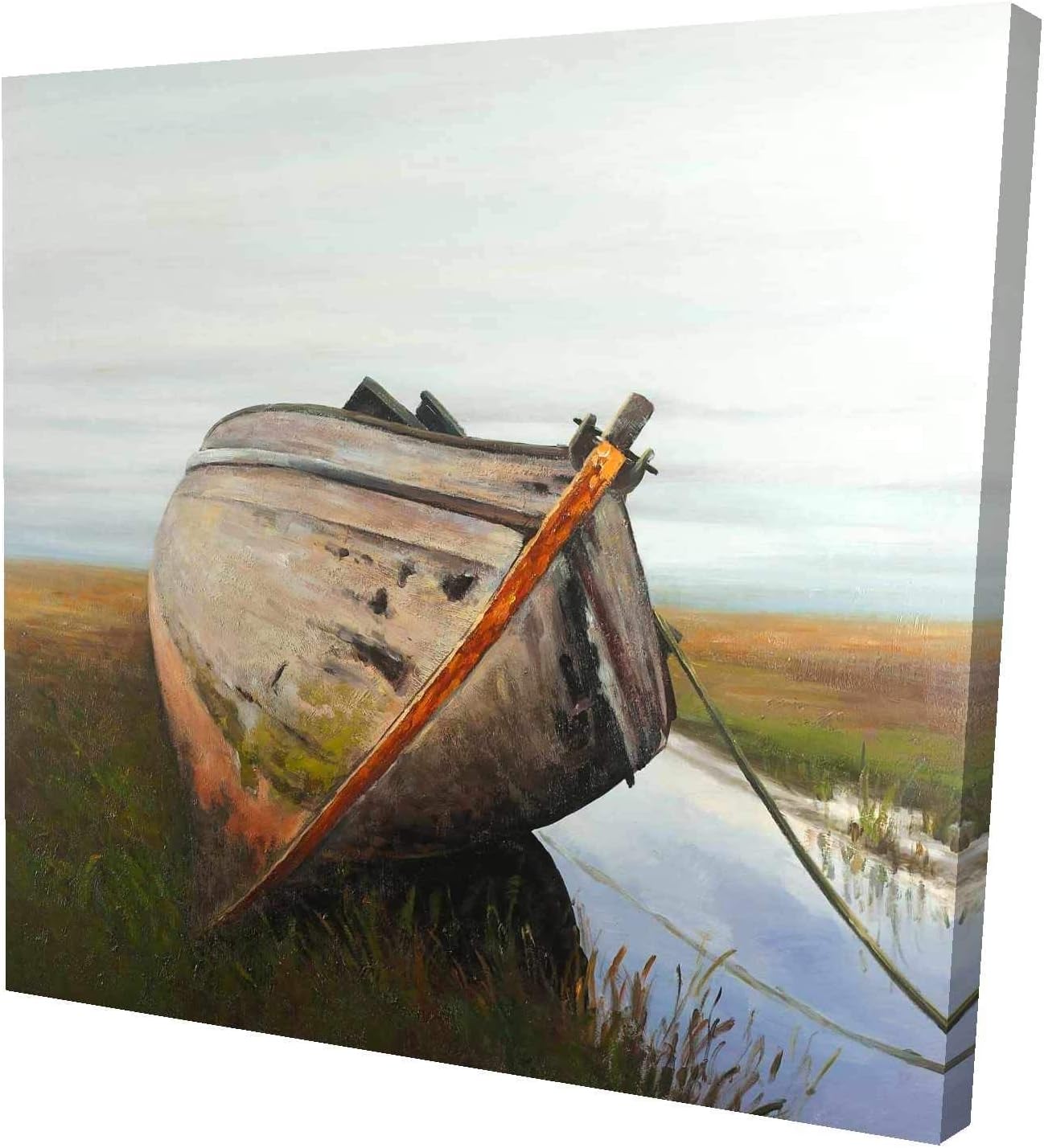 BEGIN DECO MAISON - HOME DECOR Old Abandoned Boat in a Swamp Wrapped Canvas, 24x24, Multicolor