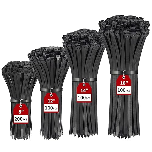 BethTie 500 Pack Black Zip Ties Heavy Duty Assorted Sizes,