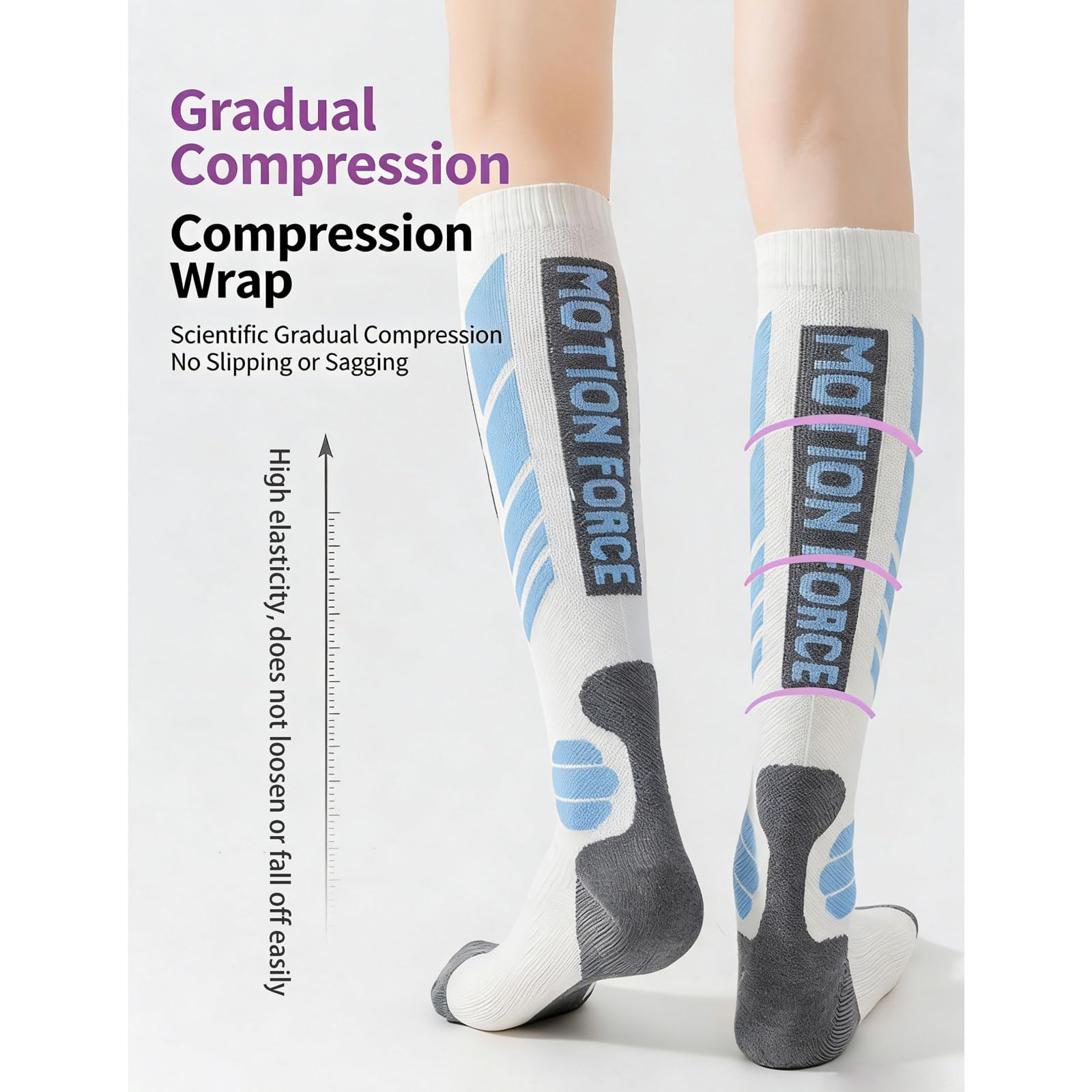 3 Paires Chaussette de Ski Laine Mérinos Femmes Haute Performance Thermiques Chaussettes d'hiver Hautes au Genou Anti-ampoules Évacuation de l'humidité Pour Randonnée Cyclisme Sport d'Hiver
