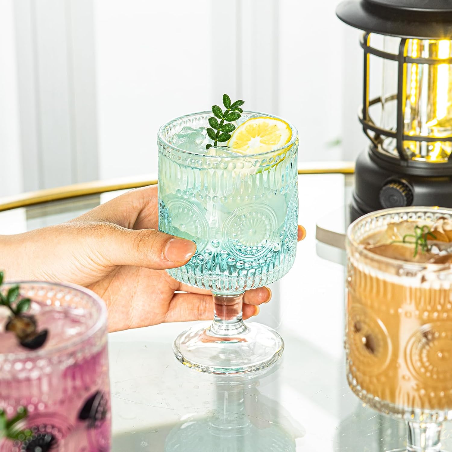 Romantic Vintage Goblet Glasses of 4, Charming Vintage Embossed Floral Decorative Glass Cups Set, Mixed Drink Glasses, for Bars, Restaurants, Party, and Elegant Dinners, 7 oz Wine Glasses - Image 7