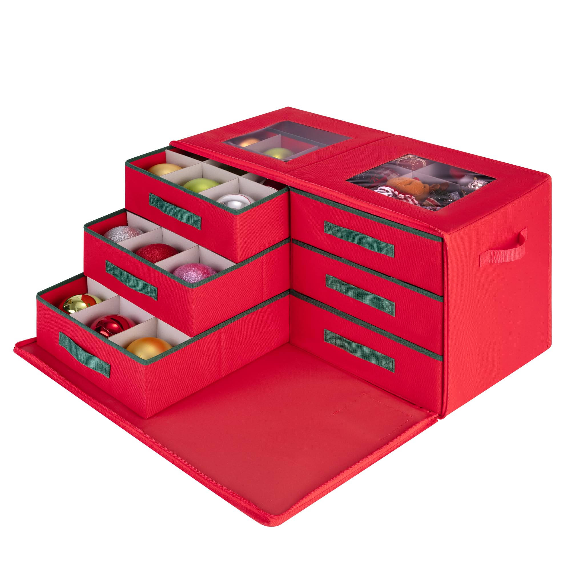 StorageWorks Christmas Ornament Storage, Organizer Containers Stores up to 54-4" Holiday Ornaments, Organizing Box with Adjustable Dividers and Removable Trays, Red