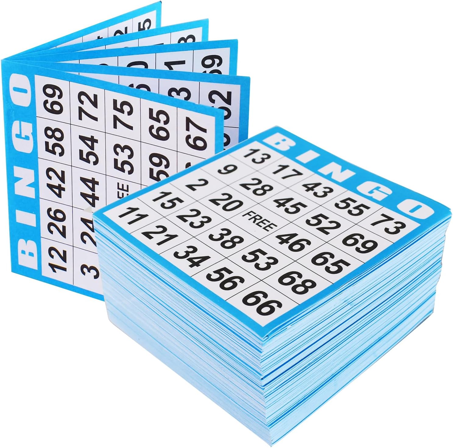 SEETOOOGAMES Disposable Bingo Cards Bulk- 1on Blue Paper (100 Books of 5 Sheets) for Large Groups