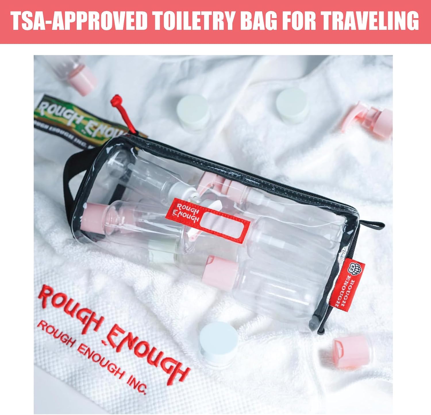Rough Enough TSA Approved Clear Toiletry Bag for Women Travel Leakproof Makeup Organizer Cosmetic Case with handle