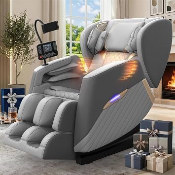 Massage Chair Full Body, Zero Gravity Massage Chair with 16 Fix Rollers, Auto Massage Program, Foot Massage, Recliner Chair with Heating, Touch Screen Controller, Bluetooth SpeakerLight gray