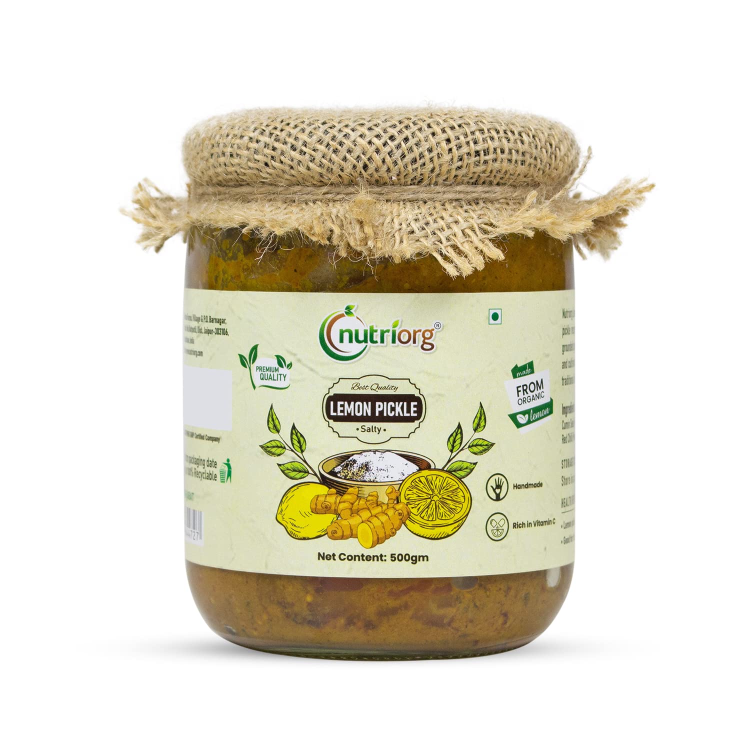 Nutriorg Lemon Pickle (500 gm), Ready To Eat Salty Flavor Lime Pickle, Homemade Recipe Oil-Free Nimbu Ka Achar, Hygienically Packed, Rich in Antioxidants, No Artificial Preservatives (B0C1VJ88JT) Amazon Price History, Amazon Price Tracker