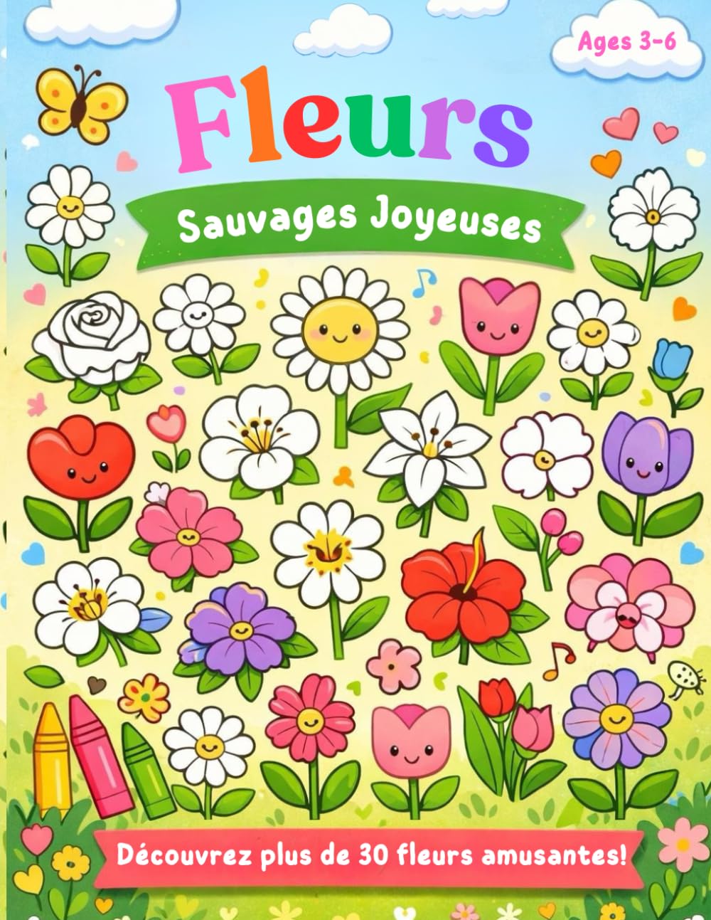 Fleurs sauvages joyeuses: Livre de coloriage ludique et éducatif pour enfants de 3 à 6 ans