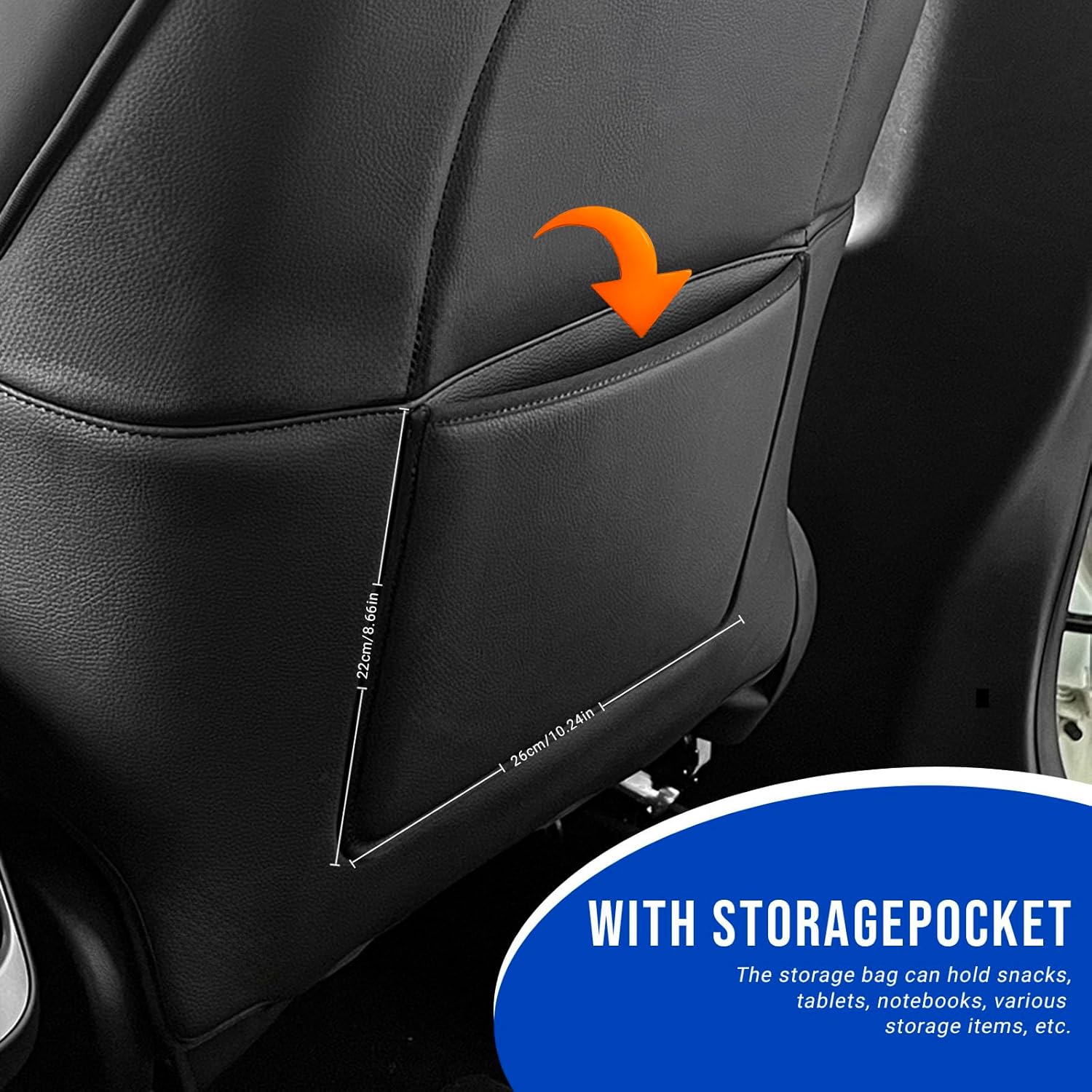 Automotive Seat Back Protector for Tesla Model 3/Y (2017-2025) - Waterproof Leather Kick Mat with Storage Pocket