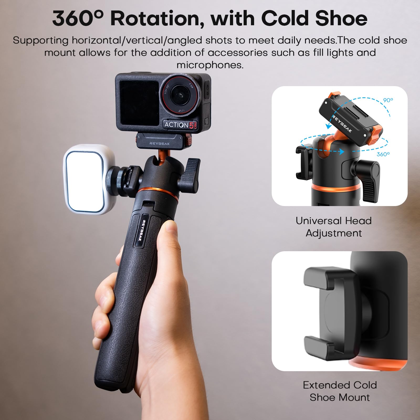 REYGEAK Trépied d'extension magnétique pour DJI Osmo 360 Action 5 Pro/4/3, 55 cm, réglable, avec Sabot Froid et Adaptateur de Changement Rapide pour Accessoires d'action DJI Osmo