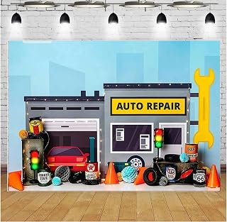 Auto Repair Shop Boys Birthday Party Photography Backdrop Automobile Mechanic Portrait Decor Backdrop Photo Studio Vinyl (5ft×3ft)