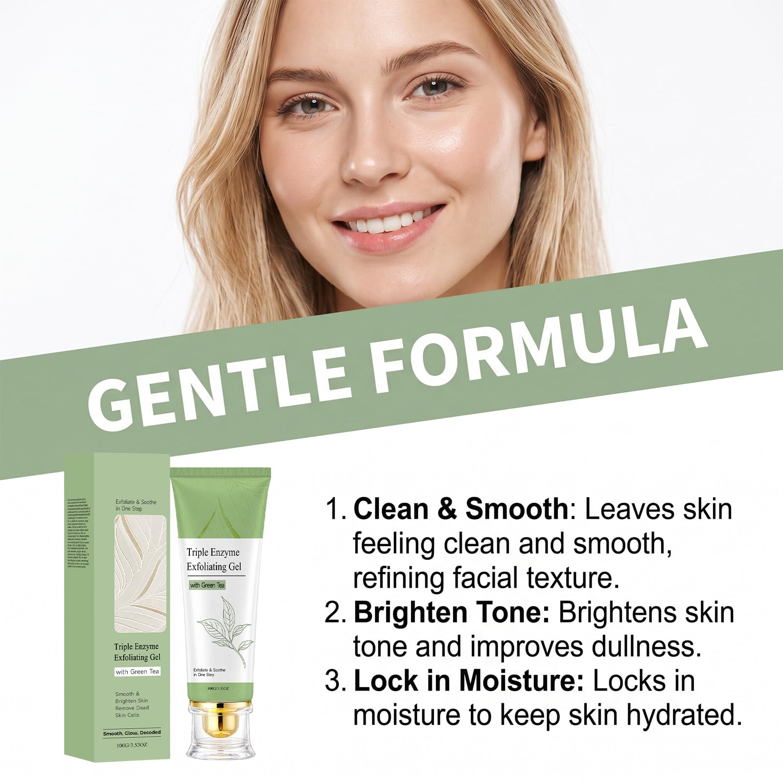 Dreifach-Enzym-Grüntee-Peeling-Gel, sanftes Gesichtspeeling (5PCS) | Tiefenreinigung der Poren, entfernt abgestorbene Haut und Verunreinigungen, hellt den Teint auf, macht die Haut weich