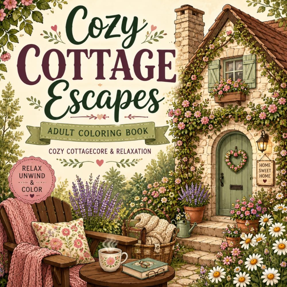 Cozy Cottage Escapes - Coloring Book for Adults: Bold & Easy Cottage core Coloring Book for Adults – Relaxing Country Homes, Garden Paths, Cozy Rooms, Bakeries, Flowers & Stress Relief Designs