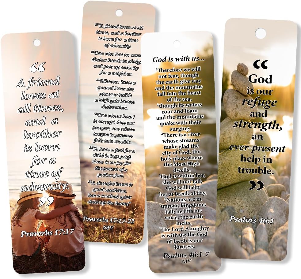 Christian Bookmarks Cards with Popular Inspirational Bible Verses - 6 Unique Designs (Pack of 60) - Bible Scripture Prayer Cards - War Room Décor