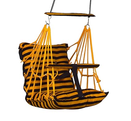 Windson Craft Cotton Baby Swing for Kids jhula 1-5 Years Swings Cradle Chair uyyala New Born Baby Gifts Foldable and Washable with Safety Belt, Home & Garden (Yellow Patta)