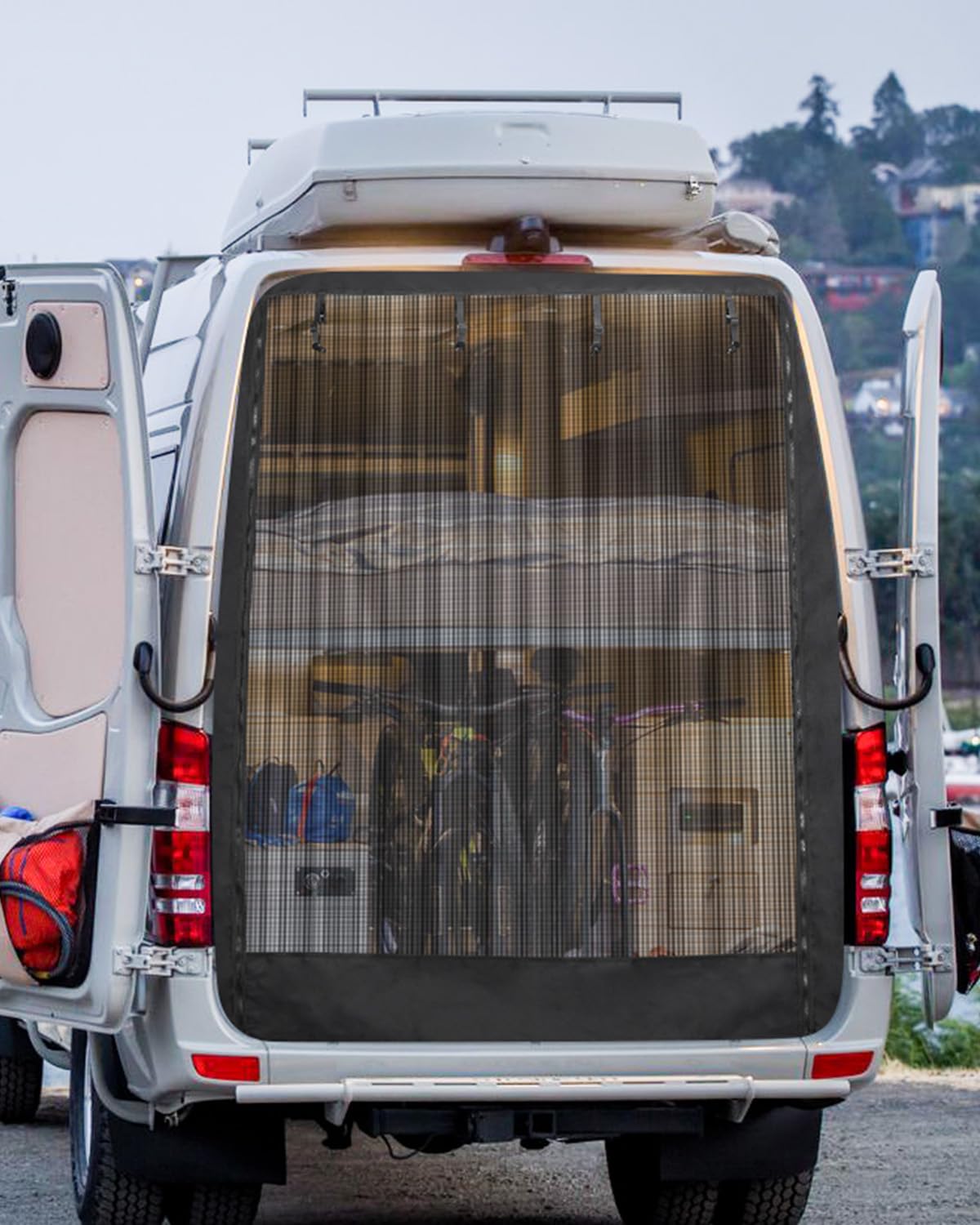 SUPAREE 170x165cm Moustiquaire Hayon Voiture Moustiquaires Porte Arrière Moustiquaire pour Porte de Van Universel avec Fermeture Auto-agrippante et Zipper pour Camping-Car Caravane