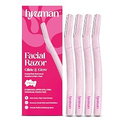 Hyuman Glide & Glow Face Razor for Women Pack of 4 | Facial Hair Removal Razor | Eyebrow Shaper, Upper Lip, Chin & Peach Fuzz Remover | Dermaplaning Face Blade | Gentle & Pain-Free