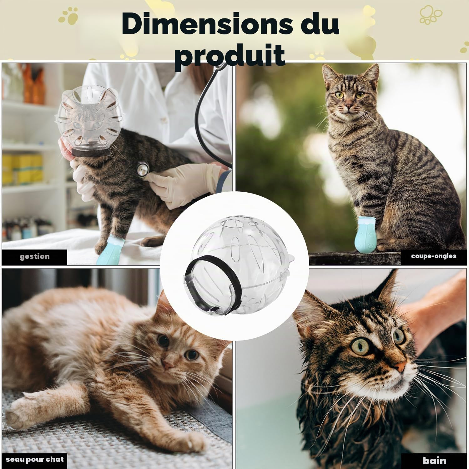 Casque à Bulles Respirant pour Chat avec Couvre Pattes, Masque de Toilettage pour Chat Museau de Chat pour le Toilettage pour Chaton pour le Bain des Chats le Rasage la Coupe des Ongles